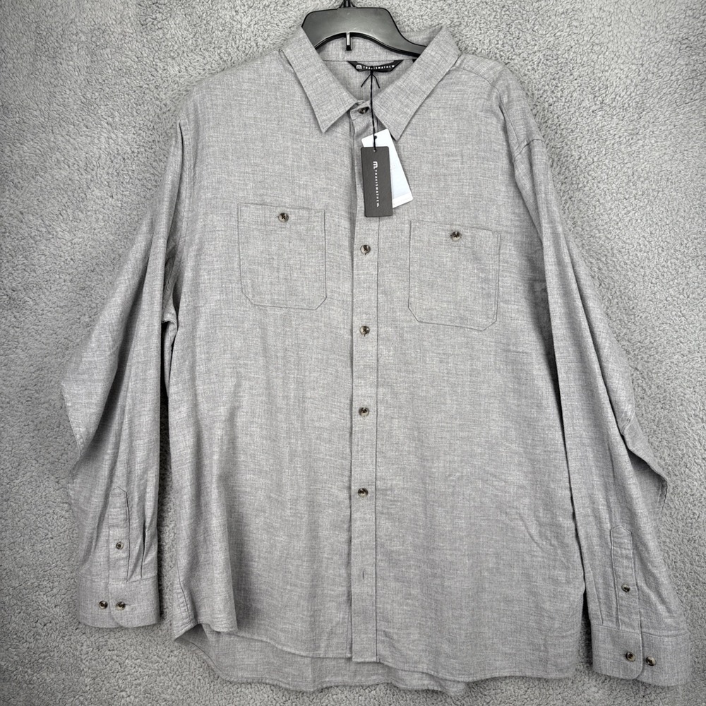 Travis Mathew Flannel Shirt Mens XXL 2XL L/S Cloud Button Up Heather Quiet Shade